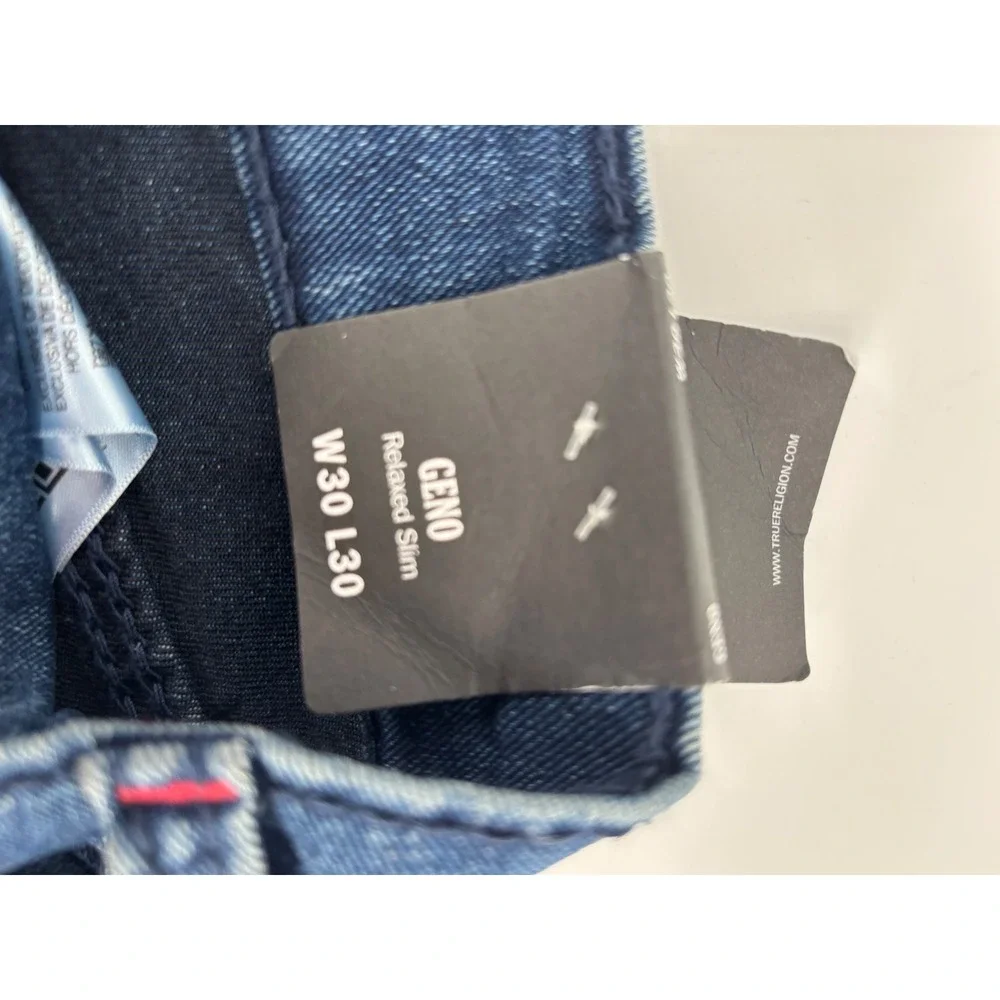 True Religion Geno Big T Flap Slim Jeans Dark Shivering Wash Mens 30x30 701182